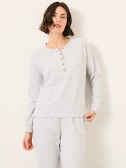 FatFace Grey Henley Lounge Top - Image 1 of 6