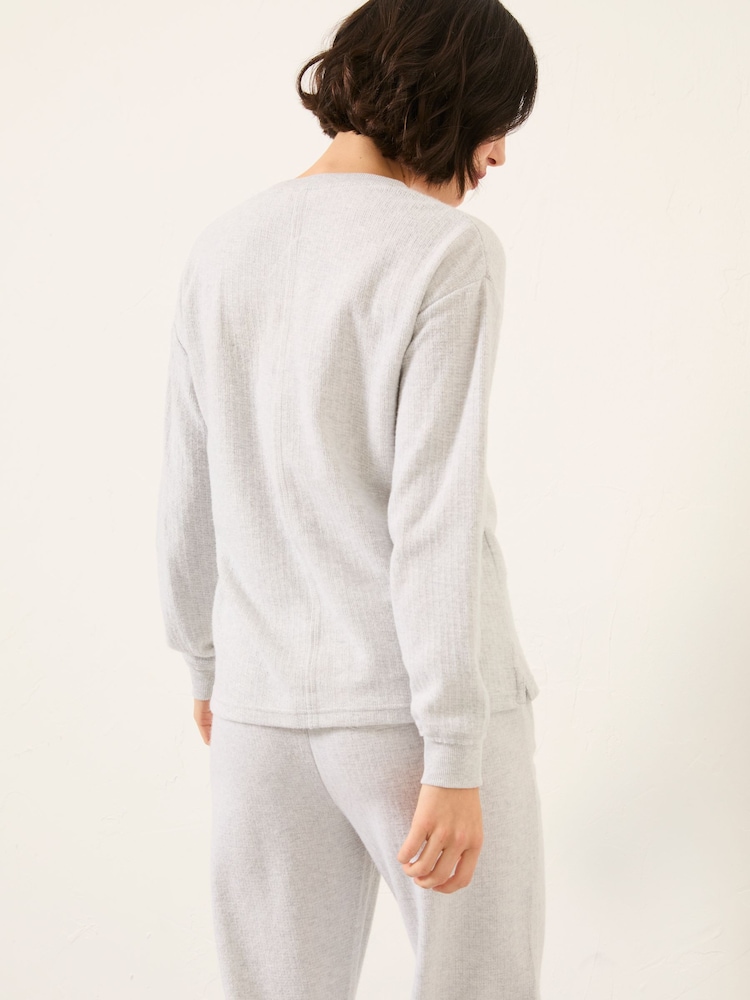 FatFace Grey Henley Lounge Top - Image 2 of 6