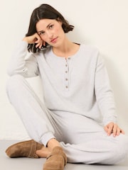 FatFace Grey Henley Lounge Top - Image 5 of 6