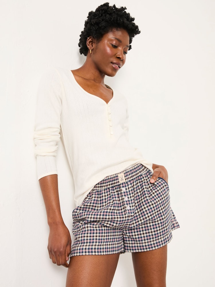 FatFace Purple Mini Check Boyfriend Pyjama Shorts - Image 1 of 4 FatFace Purple Mini Check Boyfriend Pyjama Shorts - Image 1 of 4