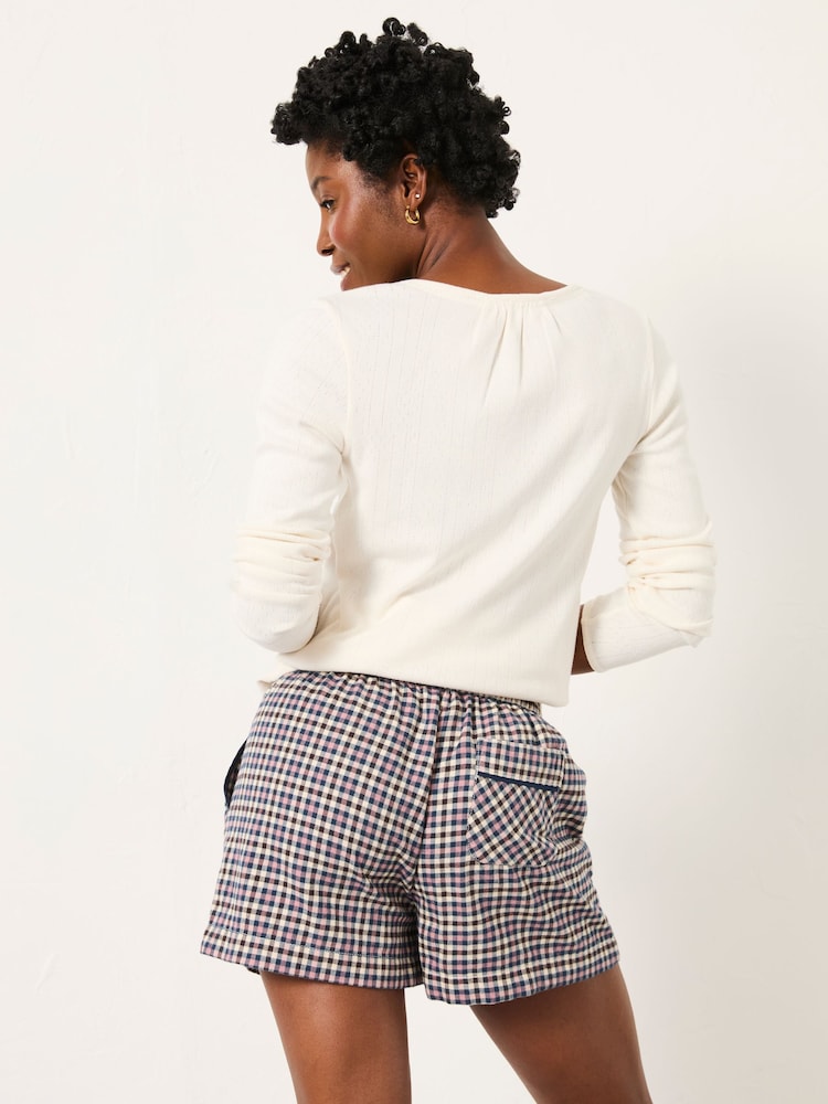 FatFace Purple Mini Check Boyfriend Pyjama Shorts - Image 2 of 4 FatFace Purple Mini Check Boyfriend Pyjama Shorts - Image 2 of 4