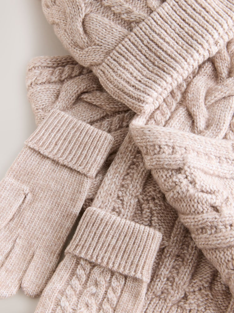 Mink Brown Cable Beanie Scarf and Gloves Set (3-16yrs) - Image 2 of 4 Mink Brown Cable Beanie Scarf and Gloves Set (3-16yrs) - Image 2 of 4