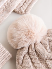 Mink Brown Cable Beanie Scarf and Gloves Set (3-16yrs) - Image 3 of 4