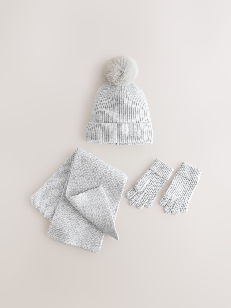 Grey Cable Beanie Scarf and Gloves Set (3-16yrs) - Image 1 of 3
