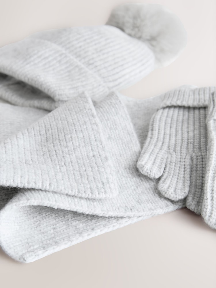 Grey Cable Beanie Scarf and Gloves Set (3-16yrs) - Image 3 of 3 Grey Cable Beanie Scarf and Gloves Set (3-16yrs) - Image 3 of 3