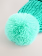 Turquoise Blue Rib Pom Beanie (3mths-16yrs) - Image 2 of 3