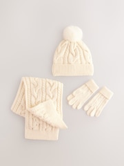 Ecru Cable Beanie Scarf and Gloves Set (3-16yrs) - Image 1 of 4