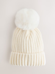 White Rib Pom Beanie (3mths-16yrs) - Image 1 of 3