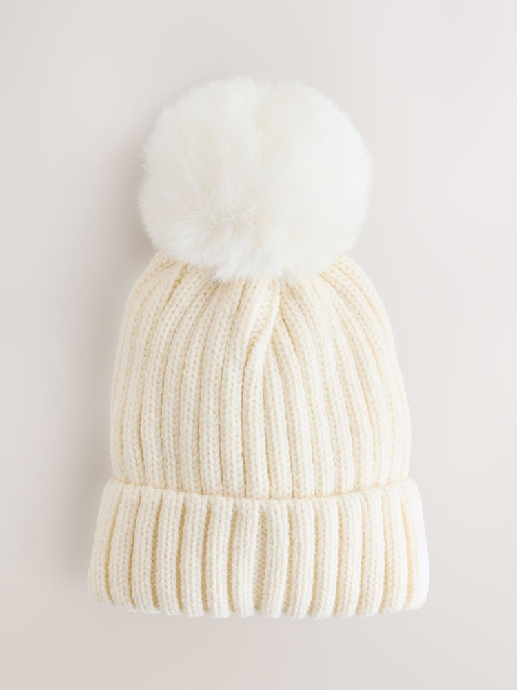 White Rib Pom Beanie (3mths-16yrs) - Image 1 of 3
