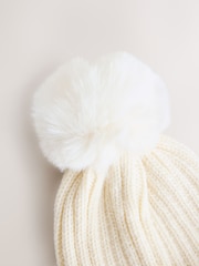 White Rib Pom Beanie (3mths-16yrs) - Image 3 of 3