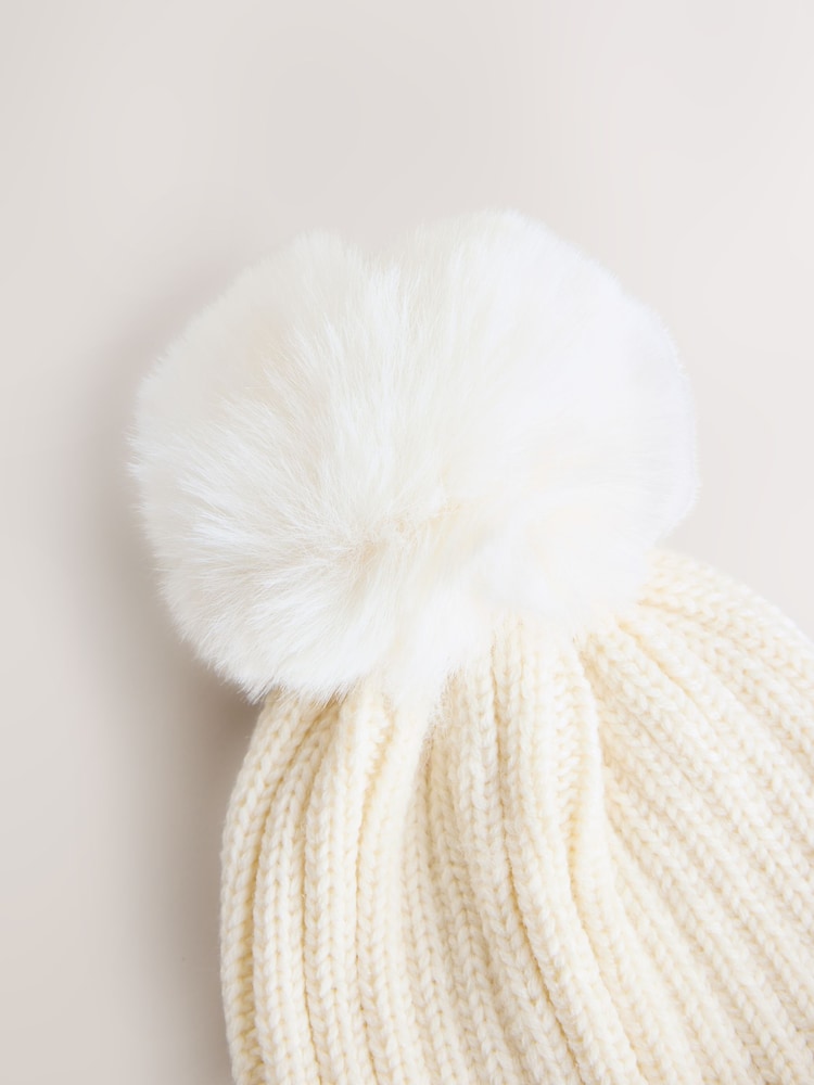 White Rib Pom Beanie (3mths-16yrs) - Image 3 of 3