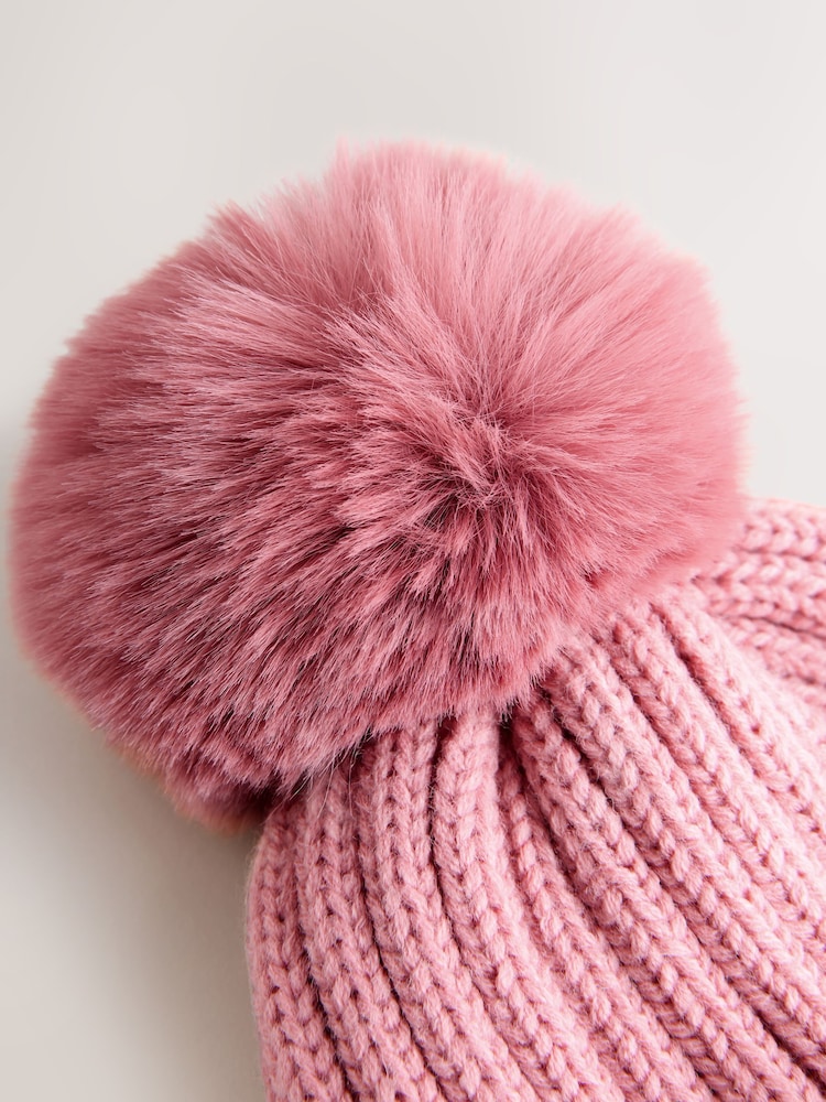 Pink Rib Pom Beanie (3mths-16yrs) - Image 3 of 3