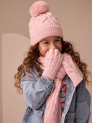 Pink Cable Beanie Scarf and Gloves Set (3-16yrs) - Image 2 of 6