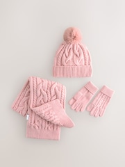 Pink Cable Beanie Scarf and Gloves Set (3-16yrs) - Image 3 of 6
