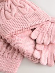 Pink Cable Beanie Scarf and Gloves Set (3-16yrs) - Image 4 of 6