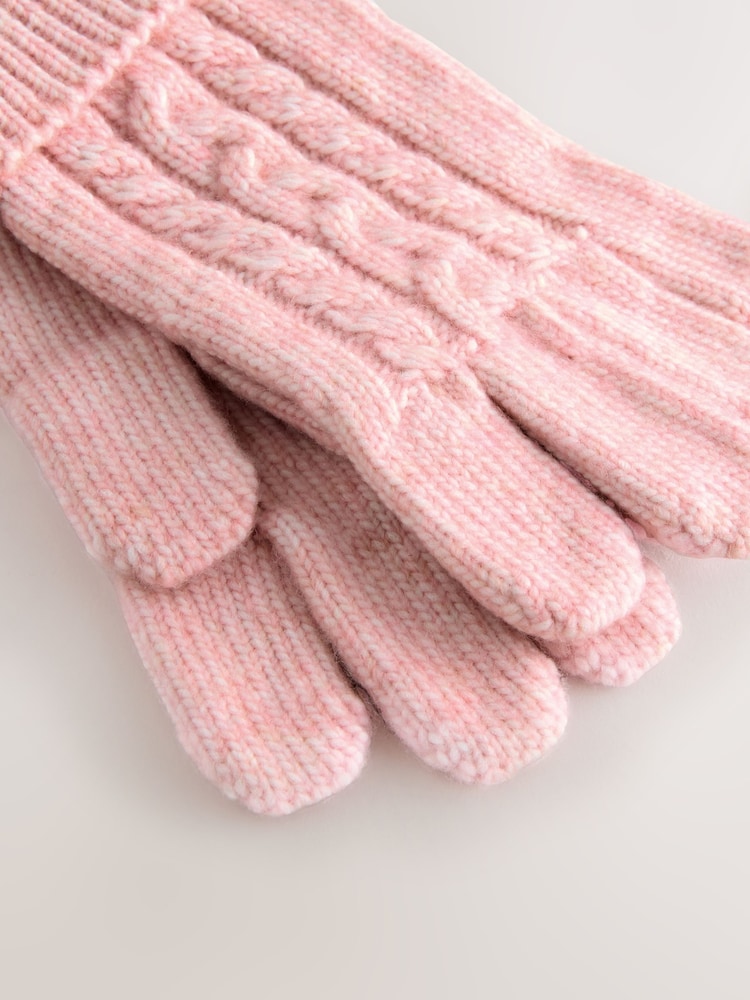 Buy Pink Cable Beanie Scarf and Gloves Set (3-16yrs) from  display picture 2