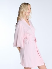 Boux Avenue Pink Modal & Lace Robe - Image 3 of 6