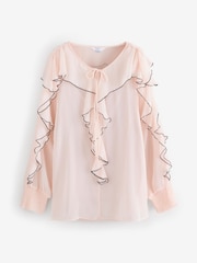 Joanna Hope Cream Crinkle Ruffle Blouse With Contrast - Image 1 of 1