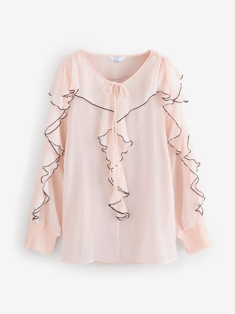 Joanna Hope Cream Crinkle Ruffle Blouse With Contrast - Image 1 of 1 Joanna Hope Cream Crinkle Ruffle Blouse With Contrast - Image 1 of 1