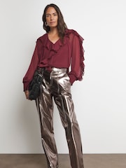 Joanna Hope Red Crinkle Ruffle Blouse With Contrast - Image 1 of 5