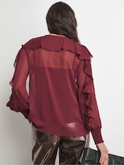 Joanna Hope Red Crinkle Ruffle Blouse With Contrast - Image 2 of 5