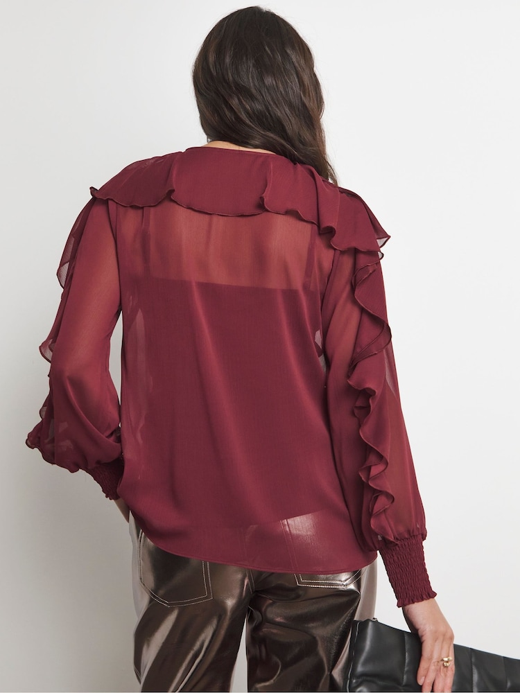 Joanna Hope Red Crinkle Ruffle Blouse With Contrast - Image 2 of 5