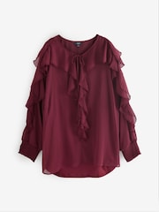 Joanna Hope Red Crinkle Ruffle Blouse With Contrast - Image 5 of 5