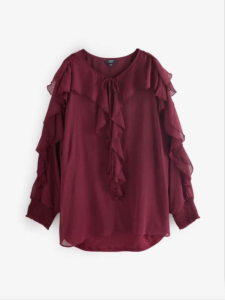 Joanna Hope Red Crinkle Ruffle Blouse With Contrast - Image 5 of 5