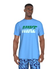 Nike Blue DriFIT Graphic Print Logo UPF 40 Short Sleeve Rash Vest - Image 1 of 4