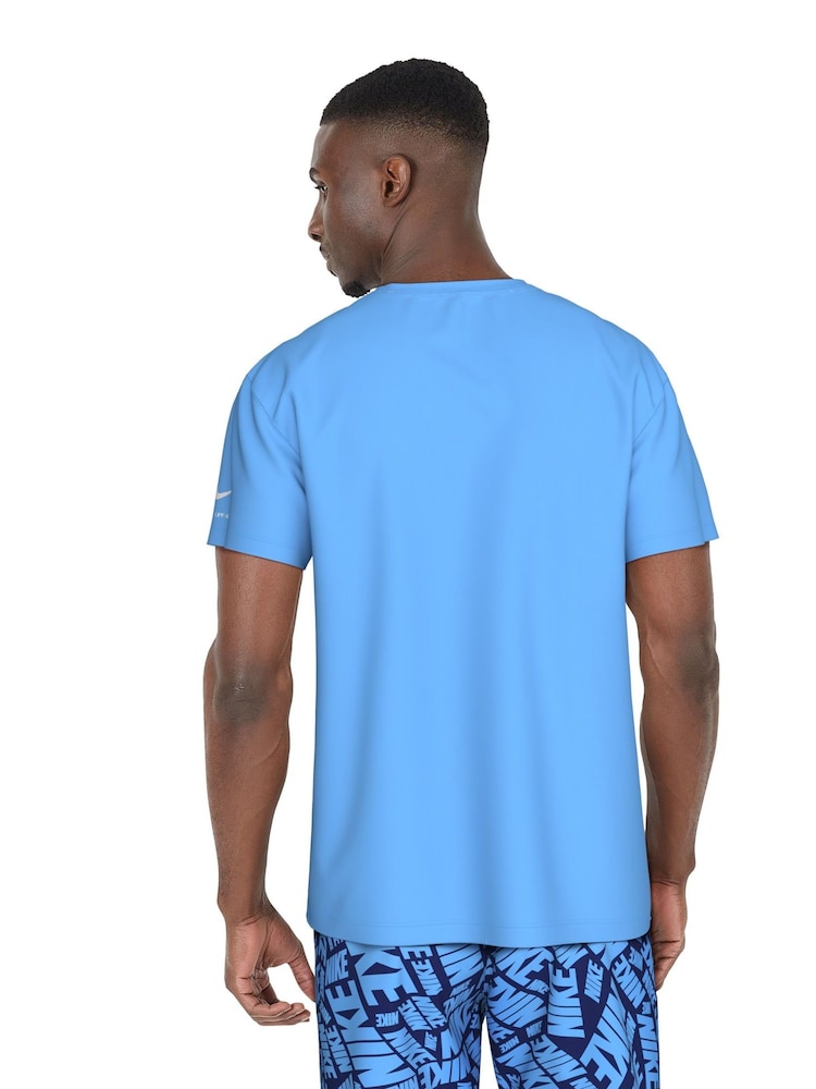Nike Blue DriFIT Graphic Print Logo UPF 40 Short Sleeve Rash Vest - Image 2 of 4