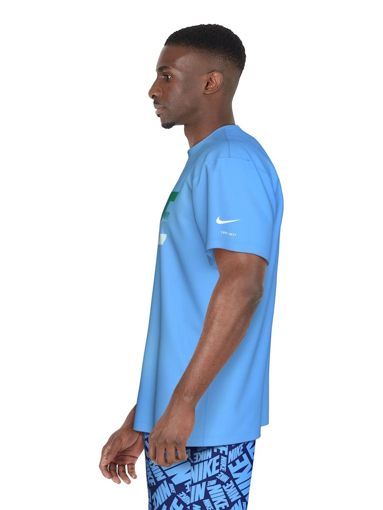 Nike Blue DriFIT Graphic Print Logo UPF 40 Short Sleeve Rash Vest - Image 4 of 4