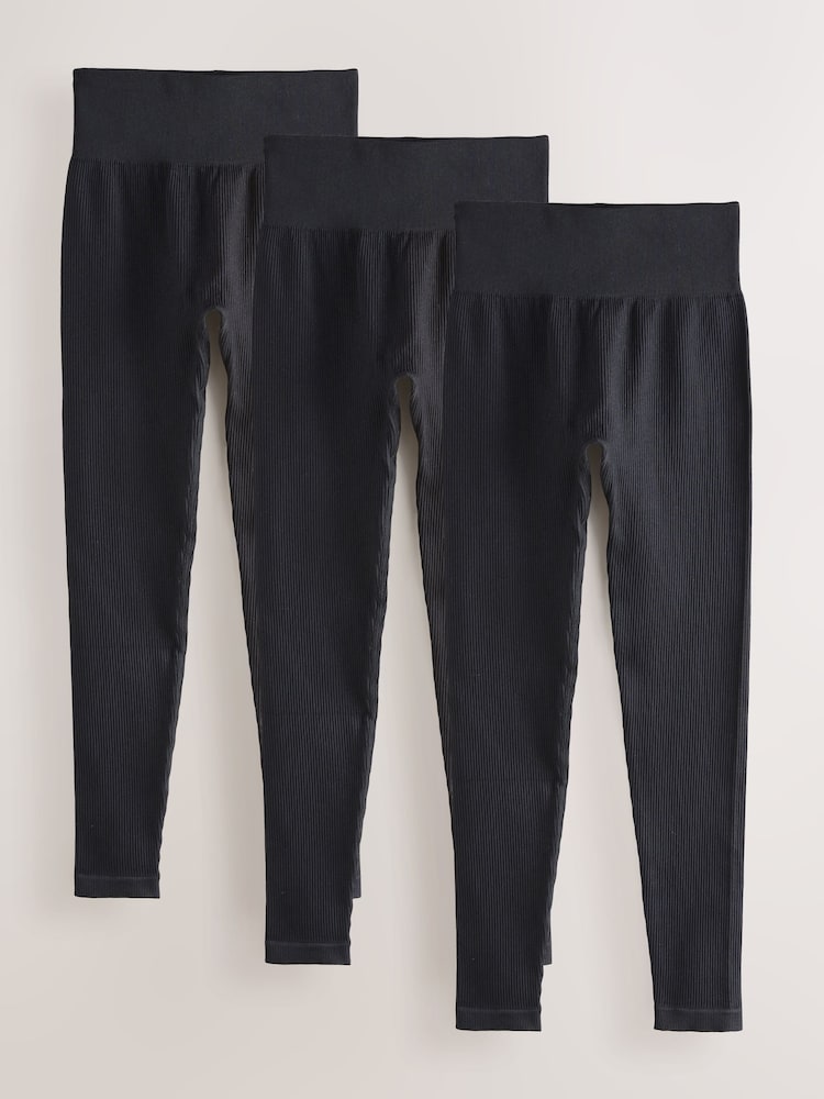 Black Ribbed Seamless High Waist Leggings 3 Pack - Image 1 of 6
