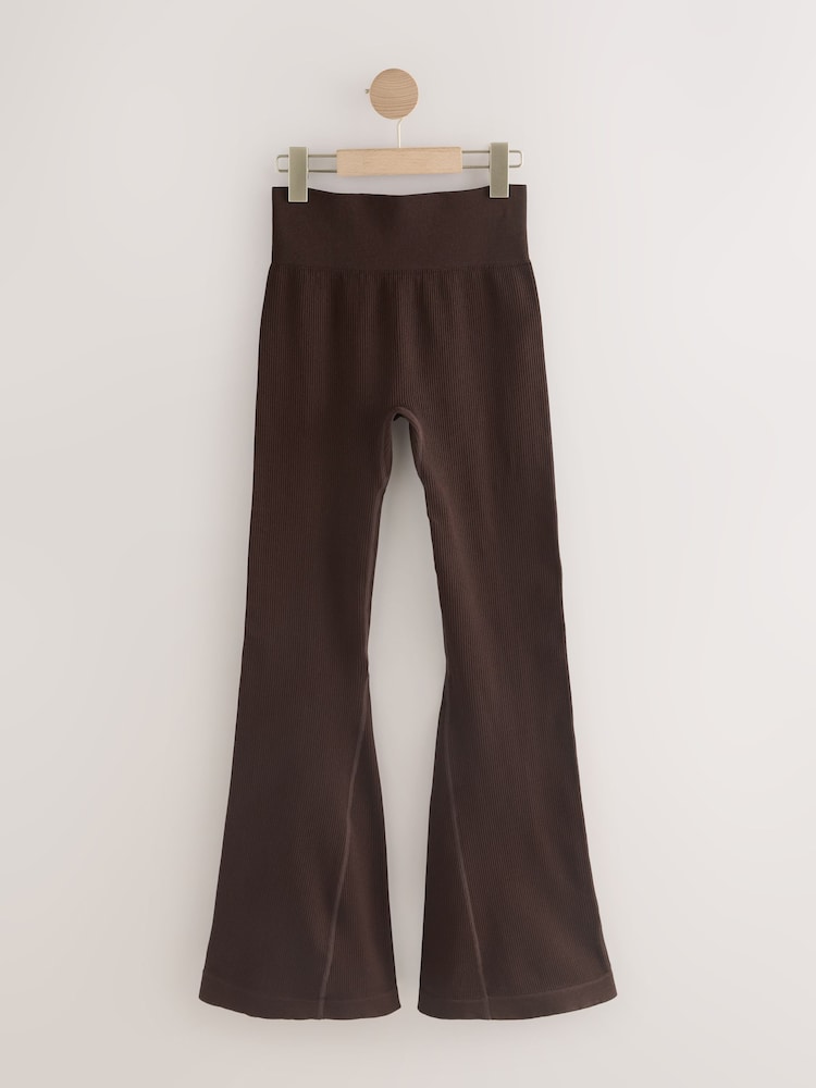 Chocolate Brown Ribbed Kickflare Leggings - Image 3 of 3