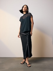 Navy Blue Sheer Layer Cap Sleeve Top - Image 2 of 7