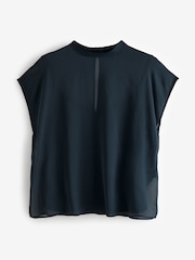 Navy Blue Sheer Layer Cap Sleeve Top - Image 5 of 7