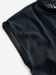 Navy Blue Sheer Layer Cap Sleeve Top - Image 7 of 7