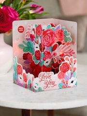 Hallmark Pink 3D Floral Musical and Light Up Valentines Card - Image 1 of 6