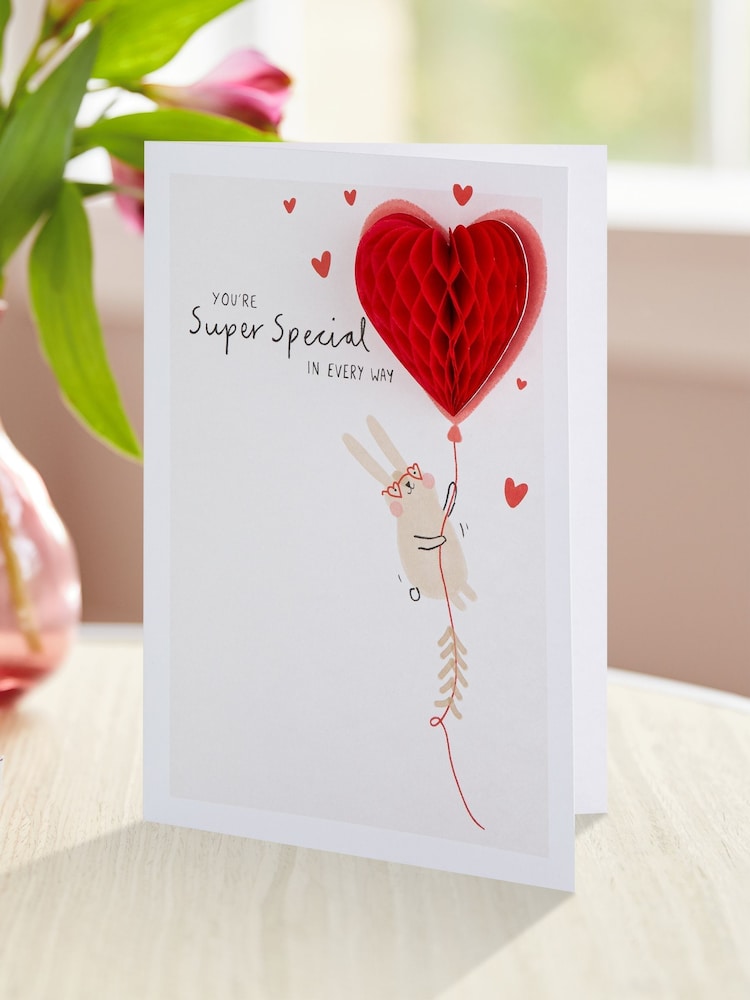 Hallmark Red Cute Rabbit Heart Balloon Valentines Card - Image 1 of 6