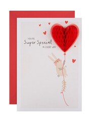 Hallmark Red Cute Rabbit Heart Balloon Valentines Card - Image 2 of 6
