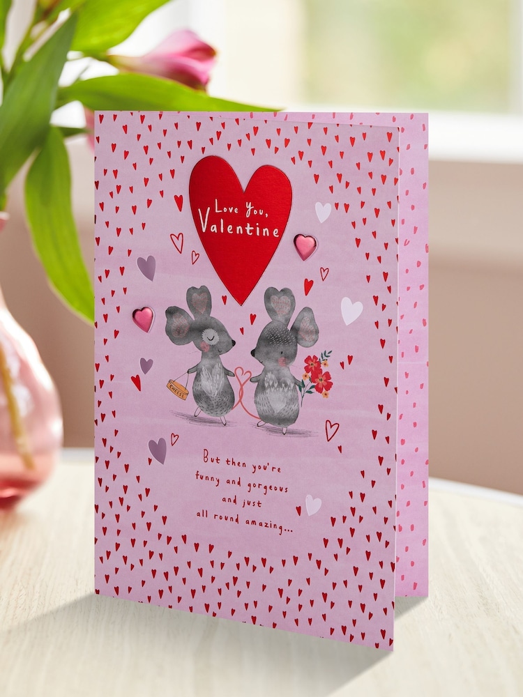 Hallmark Pink Cute Mice Design Valentines Card - Image 1 of 5