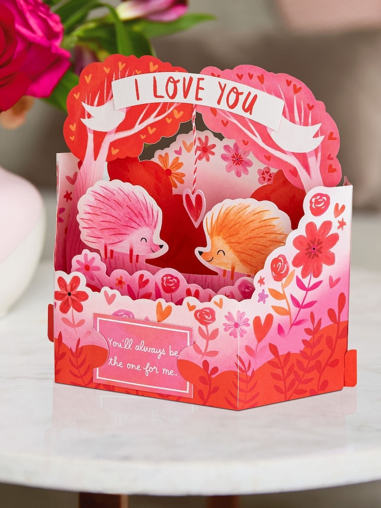 Hallmark Pink 3D & Pop-Up Cute Hedgehogs Valentines Card - Image 1 of 6