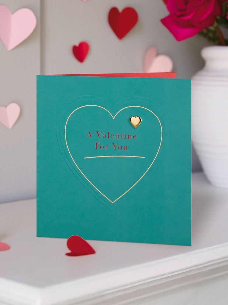 Hallmark Green Embossed Heart Valentines Card - Image 1 of 4