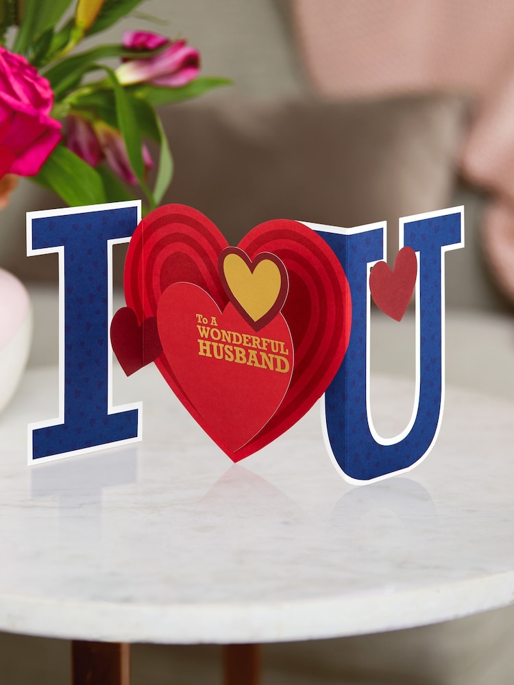 Hallmark Blue Husband 3D Fold Out Banner Valentine's Card - Image 1 of 6