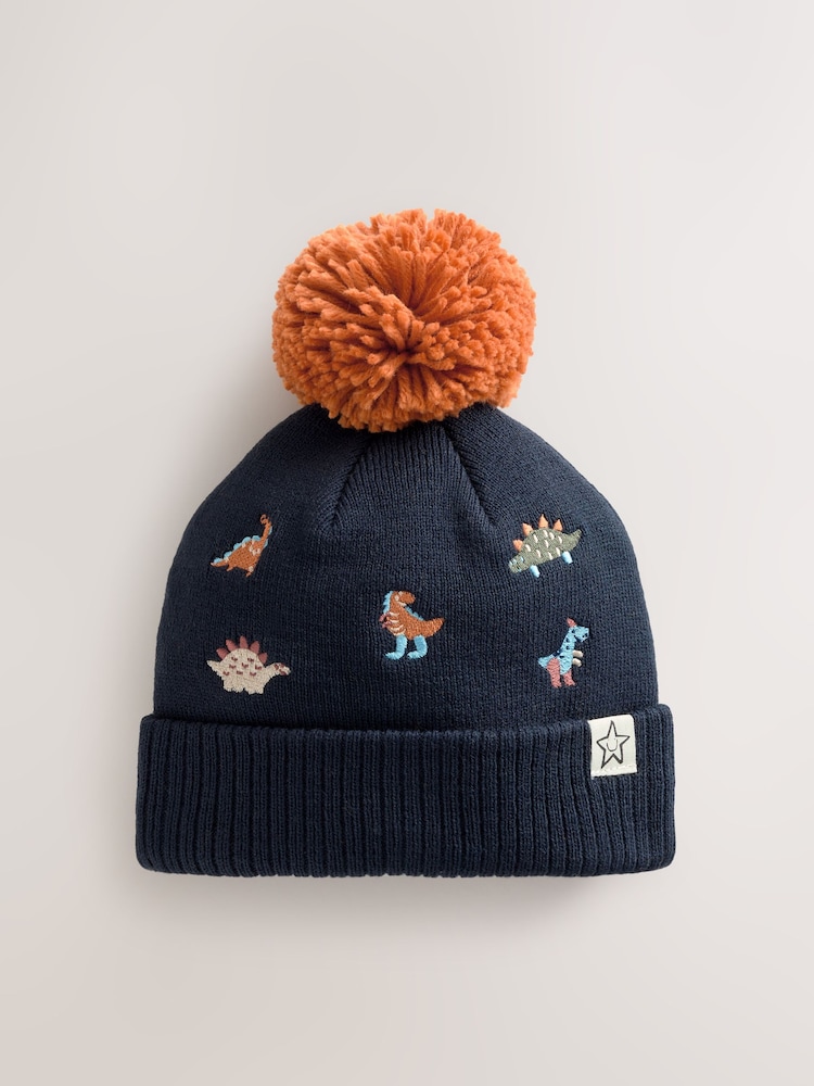 Navy/Orange Dino Embroidered - Gorro con pompón (3 meses-10 años) - Imagen 1 de 4