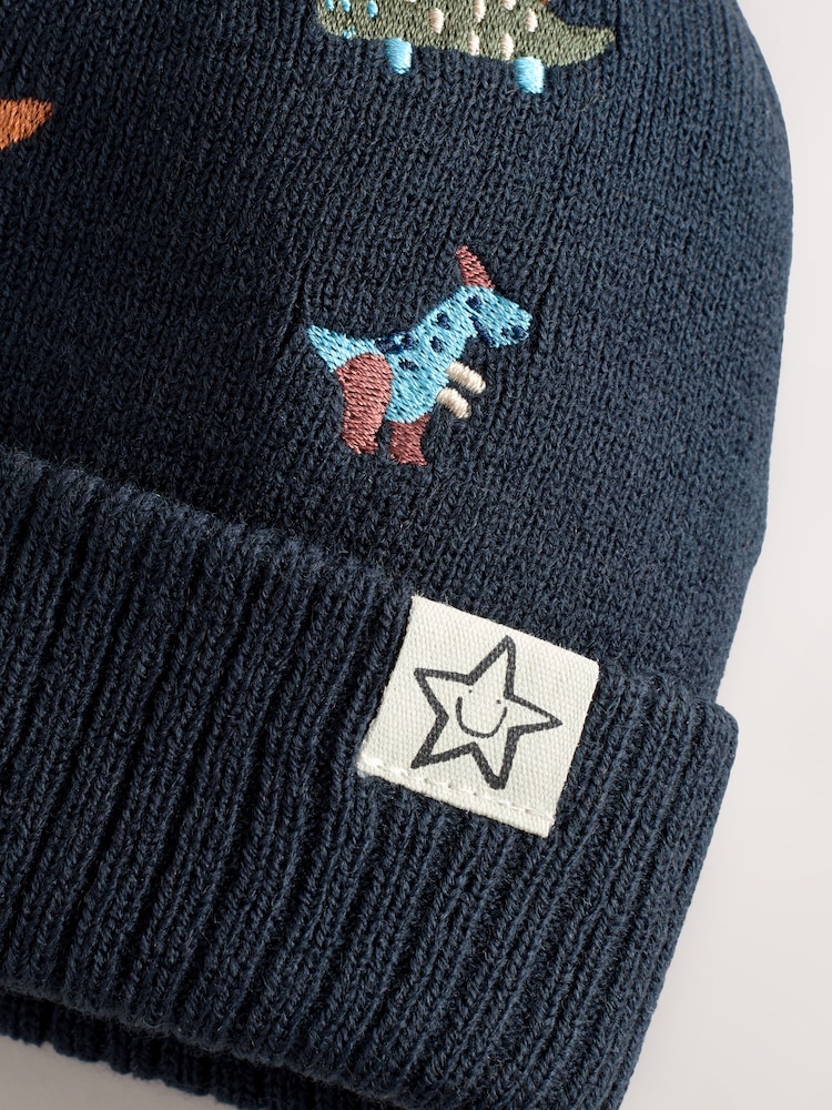Navy/Orange Dino Embroidered - Gorro con pompón (3 meses-10 años) - Imagen 2 de 4