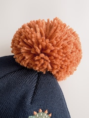 Navy/Orange Dino Embroidered - Gorro con pompón (3 meses-10 años) - Imagen 3 de 4
