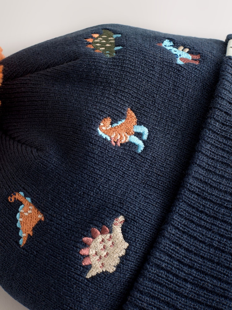 Navy/Orange Dino Embroidered - Gorro con pompón (3 meses-10 años) - Imagen 4 de 4