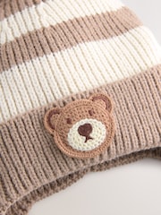 Tan/Cream Stripe Bear Pom Hat (3mths-10yrs) - Image 2 of 3