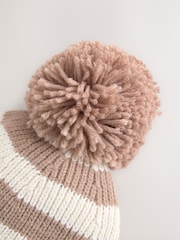 Tan/Cream Stripe Bear Pom Hat (3mths-10yrs) - Image 3 of 3