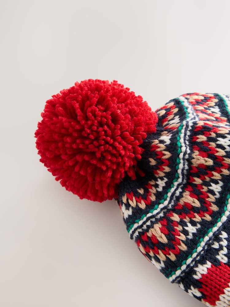 Navy/Red Fairisle Pattern Reindeer Print Inca Hat (3mths-13yrs) - Image 2 of 3